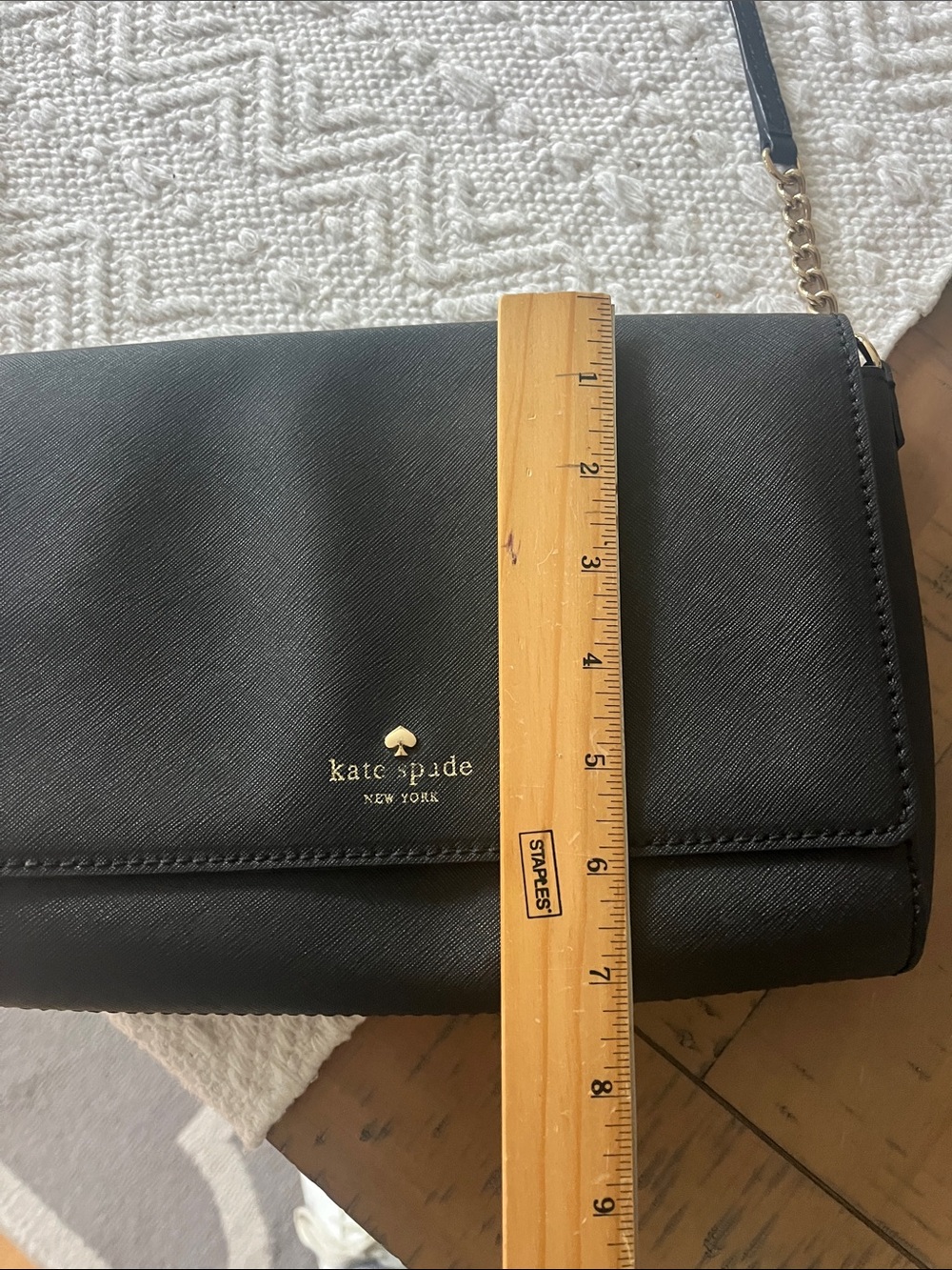 kate spade Saffiano Black Leather Crossbody with Gold Chain Strap Accent - Picture 7 of 8